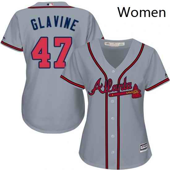 Womens Majestic Atlanta Braves 47 Tom Glavine Replica Grey Road Cool Base MLB Jersey